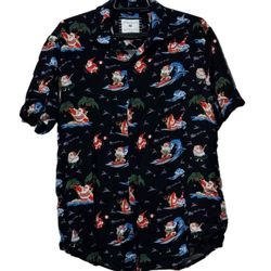 Denim & Flowers (IC) Ricky Singh Men’s Xmas Surfing Santa Shirt Sz S Novelty EUC