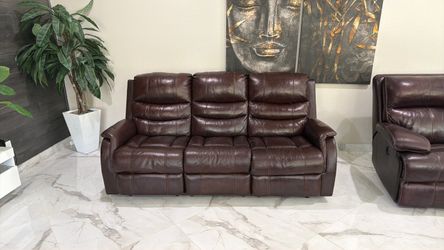 Genuine leather power recliner sofa/couch and power headrest