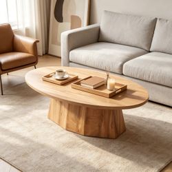 Farmhouse 47-Inches Unique Oval Coffee Table - Brown