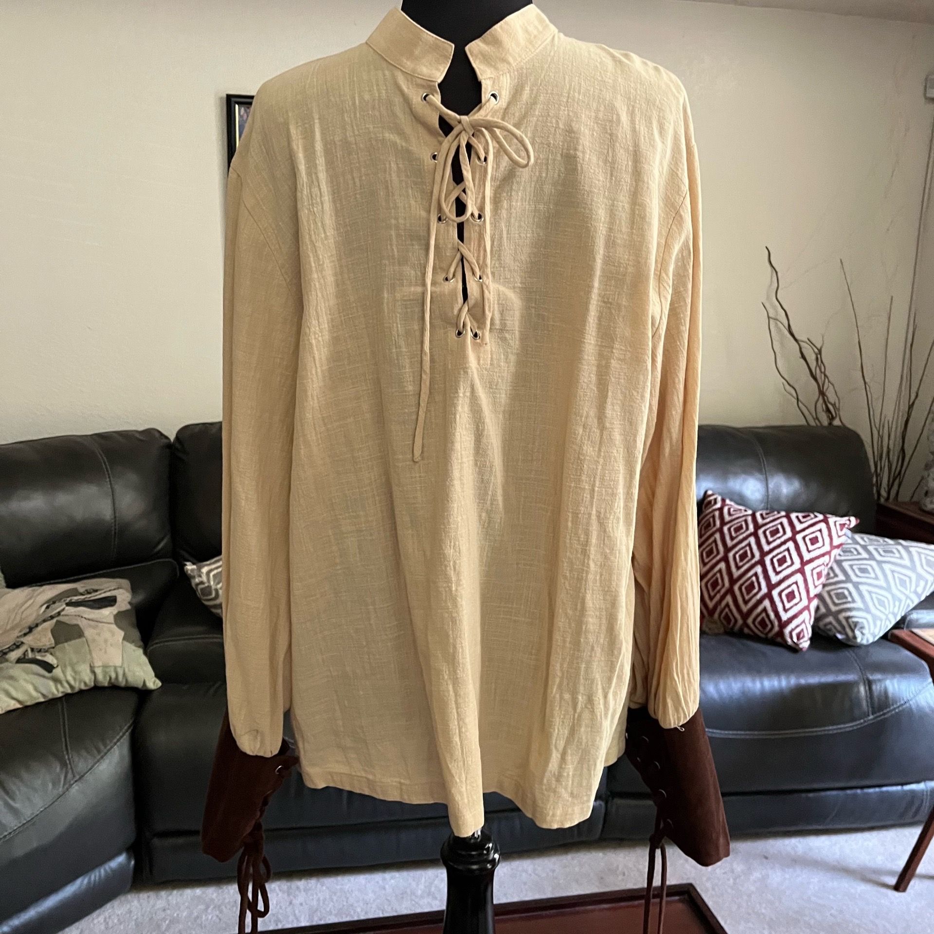 Medieval Beige Lace-Up Peasant Shirt