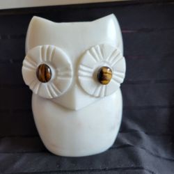 Vintage White Marble Heavy Owl Figurine Bookend 5"