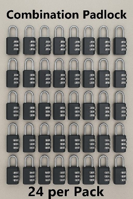 24-Pack Combination Padlocks – Individually Retail Packaged, 3-Digit Lock for Resale or Bulk Use