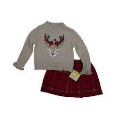 NWT Infant 24M CYNTHIA ROWLEY 2pc REINDEER Set with PLAID Skirt