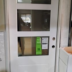 Exterior Door Fiberglass Left Hand 3 Panels Glass 3/4",  Low E , Argon