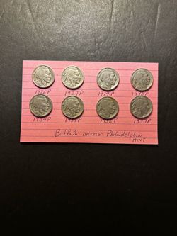 Coins – Buffalo Nickels – nice coins – 1926P/27P/28P/29P/30 P/34P/35P/36P/37P – all Philadelphia mint - Total 8 Coins