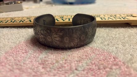 Wide Floral Engraved Metal Cuff Bracelet