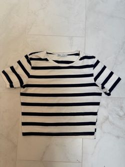Zara navy and white striped cropped shirt size S