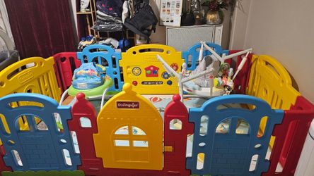 Dwinguler Castle Playpen (Rainbow) Large 8’ x 5’ Baby/Toddler Play Yard
