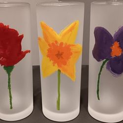 Set Of 3 Vintage Darlington Designs Frosted Highball Glasses Made In France.