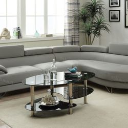 Brand New Grey Leather Modern Style Sectional Sofa