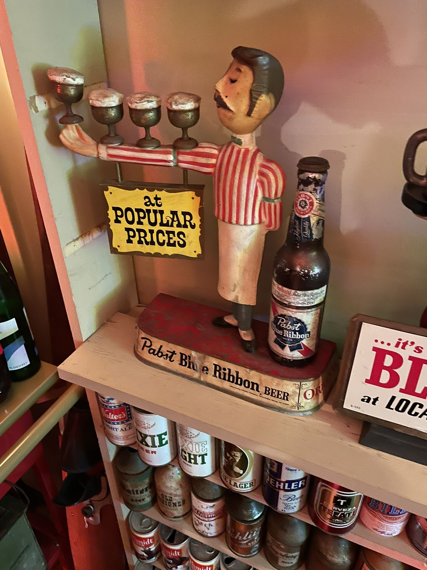 Vintage 1960’s Pabst Blue Ribbon Beer Sign Metal Bar Top Waiter