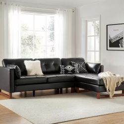 Dimitri 100.5 in. W Mid-century Genuine Leather Reversible Sectional Sofa