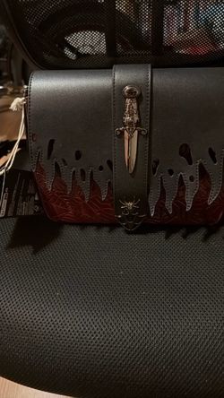 Gothic Flame Crossbody Bag with Dagger Clasp