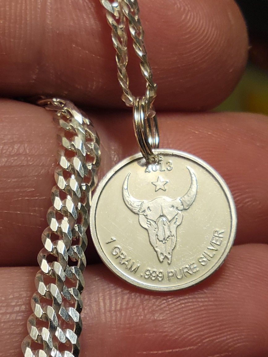 999 Fine Silver Stamped Bull Pendant / CHARM