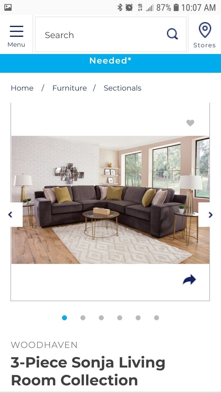 Grey suede sectional USB port very clean