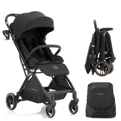 Gravity Folding Baby Stroller - Portable Travel Toddler Stroller w/ Adjustable Backrest & Canopy