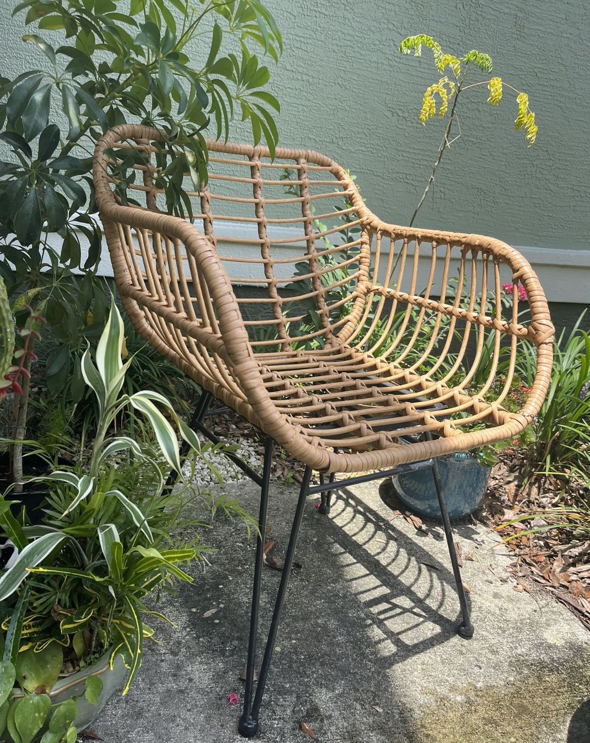 Wicker Chair And Table Set, (From World Market) Black Metal Legs And Glass Top For Table