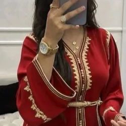 Moroccan Caftan With Gold Embroidery And Matching Belt 