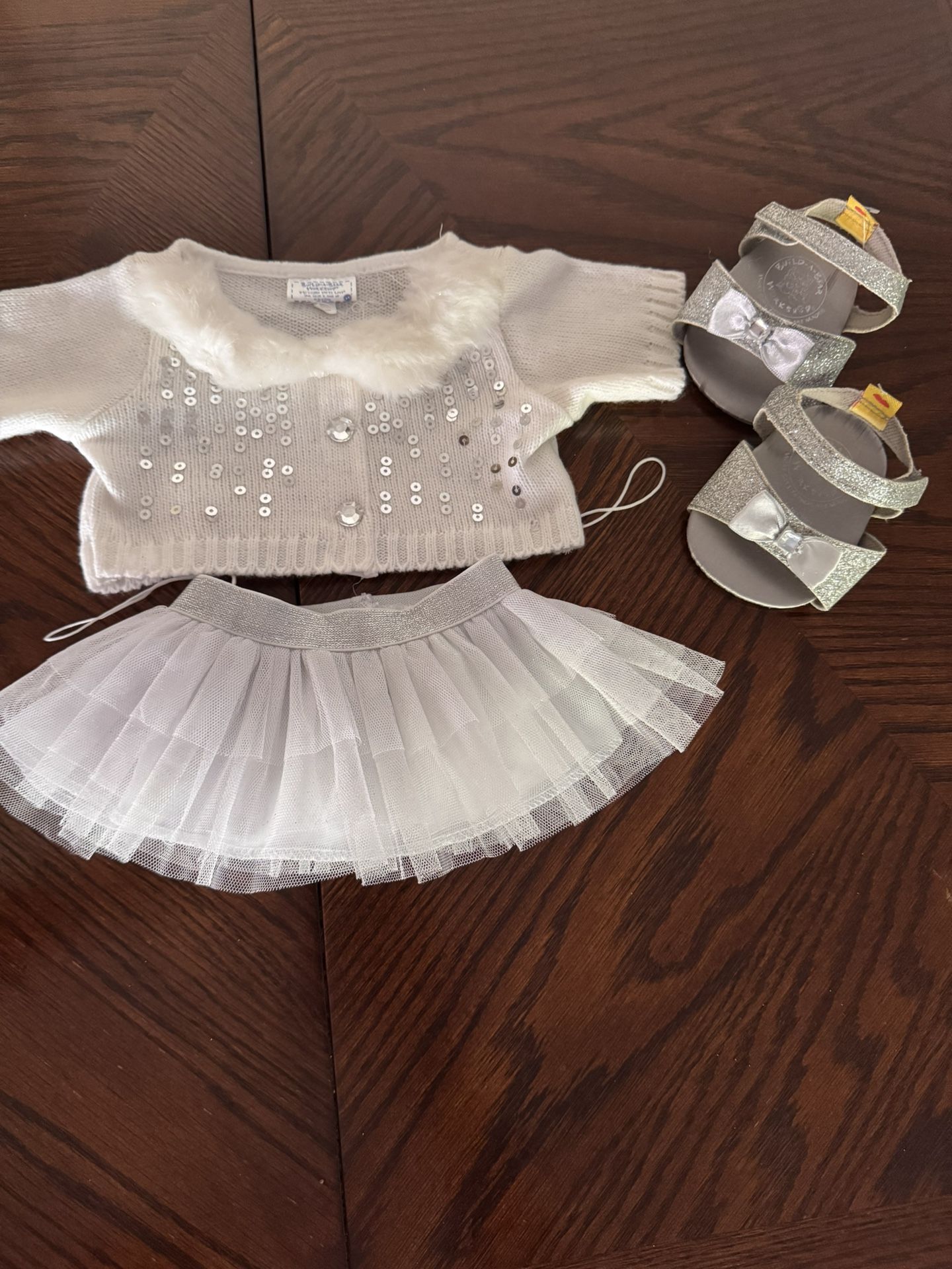 Build ABear White Winter Knitted Faux furCollar sweater shirt Sparkle outfit HTF