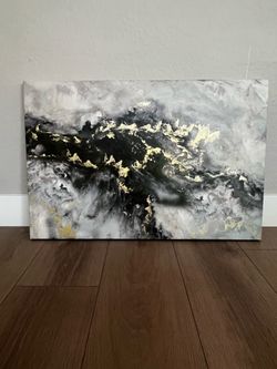 36x24 Large Black/White/Gold Glitter Canvas Art Abstract Artwork