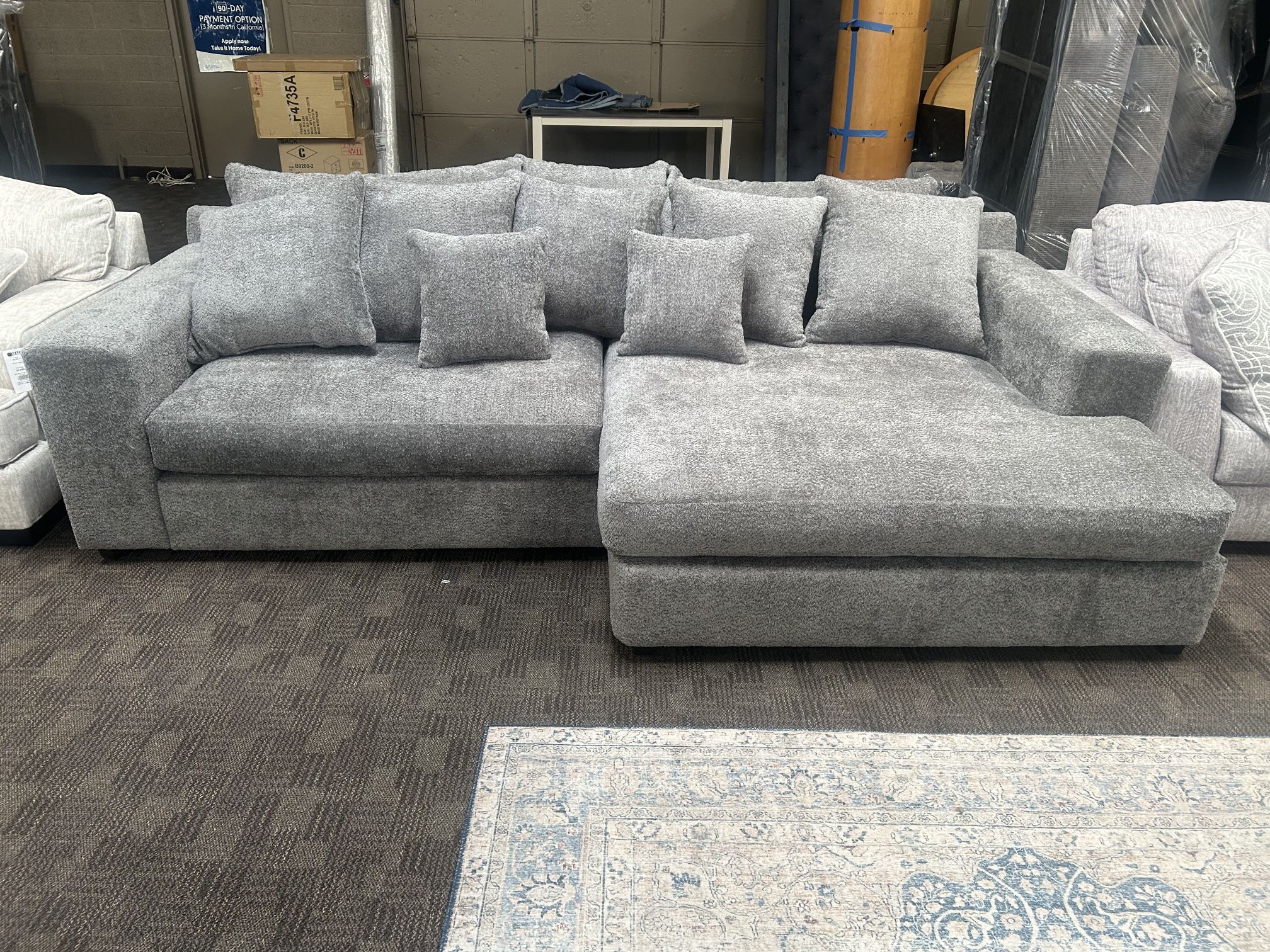 Big Soft Grey Boucle Sectional Couch