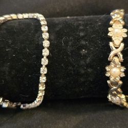 Pearl Bracelet And Not Real Diamond Bracelet 