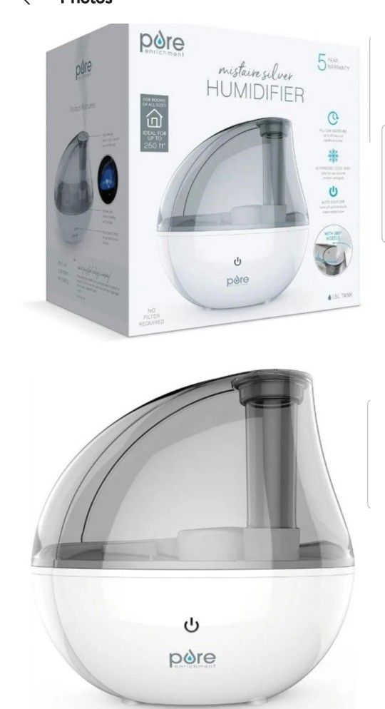 NWT NWT Pure Enrichment MistAire Silver Ultrasonic Cool Mist Humidifier