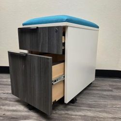 OFS Mobile Pedestals – Blue Cushion Top, Driftwood & White Finish