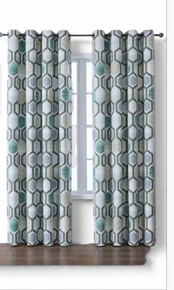 Geometric Hexagon Grommet Curtain Panels