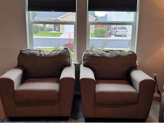 Pair of Brown Fabric Armchairs