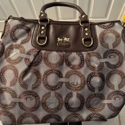 COACH OP ART MADISON JULIANNE 12963 BROWN CANVAS/LEATHER SHOULDER TOTE BAG