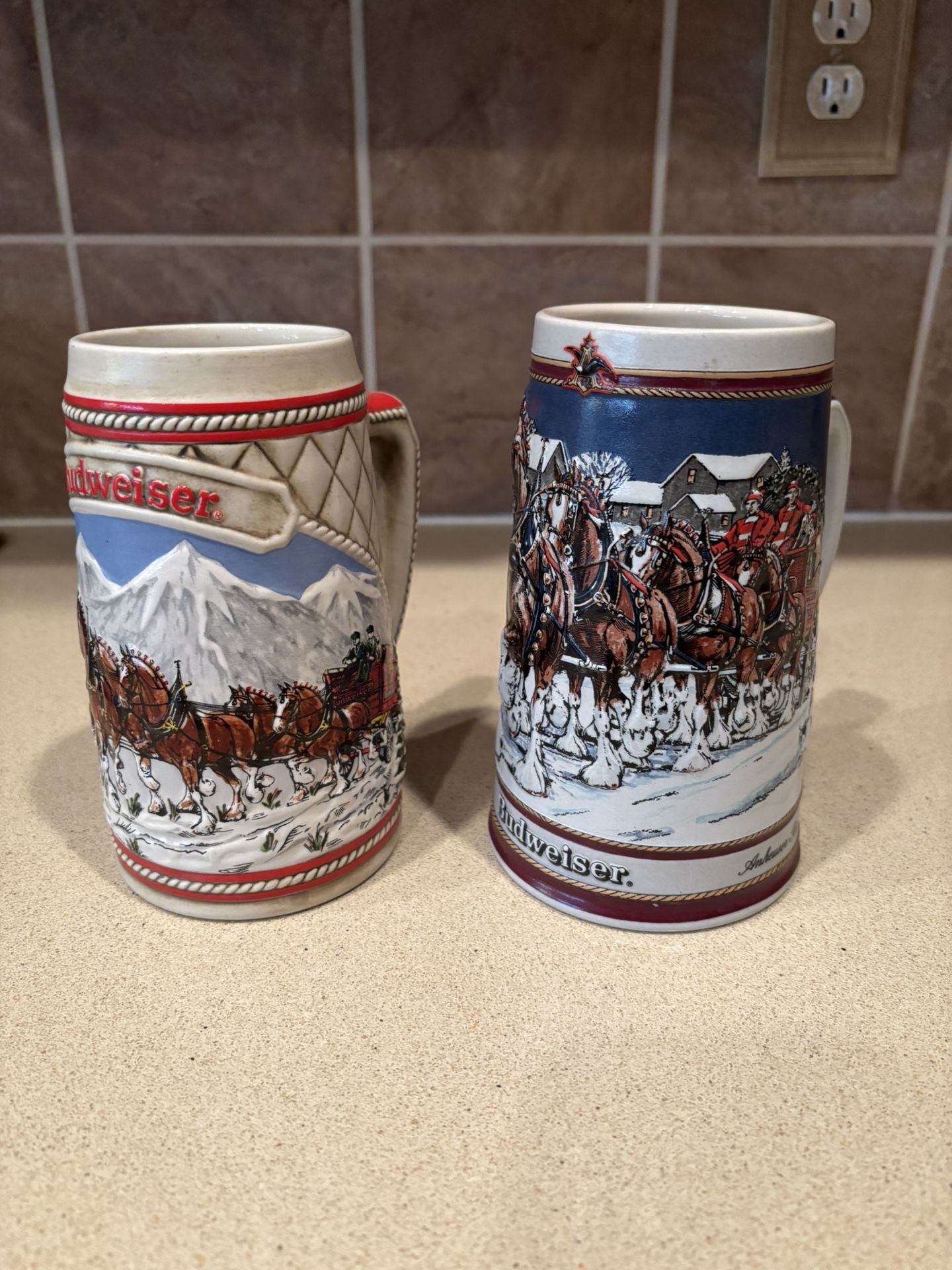 Two Xmas  Budweiser Collectible Mugs
