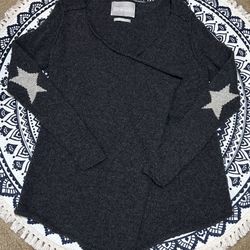 RENE VAN DER WIJCK Lambswool Blend Open Cardigan Sweater M Star Elbow Knit Gray