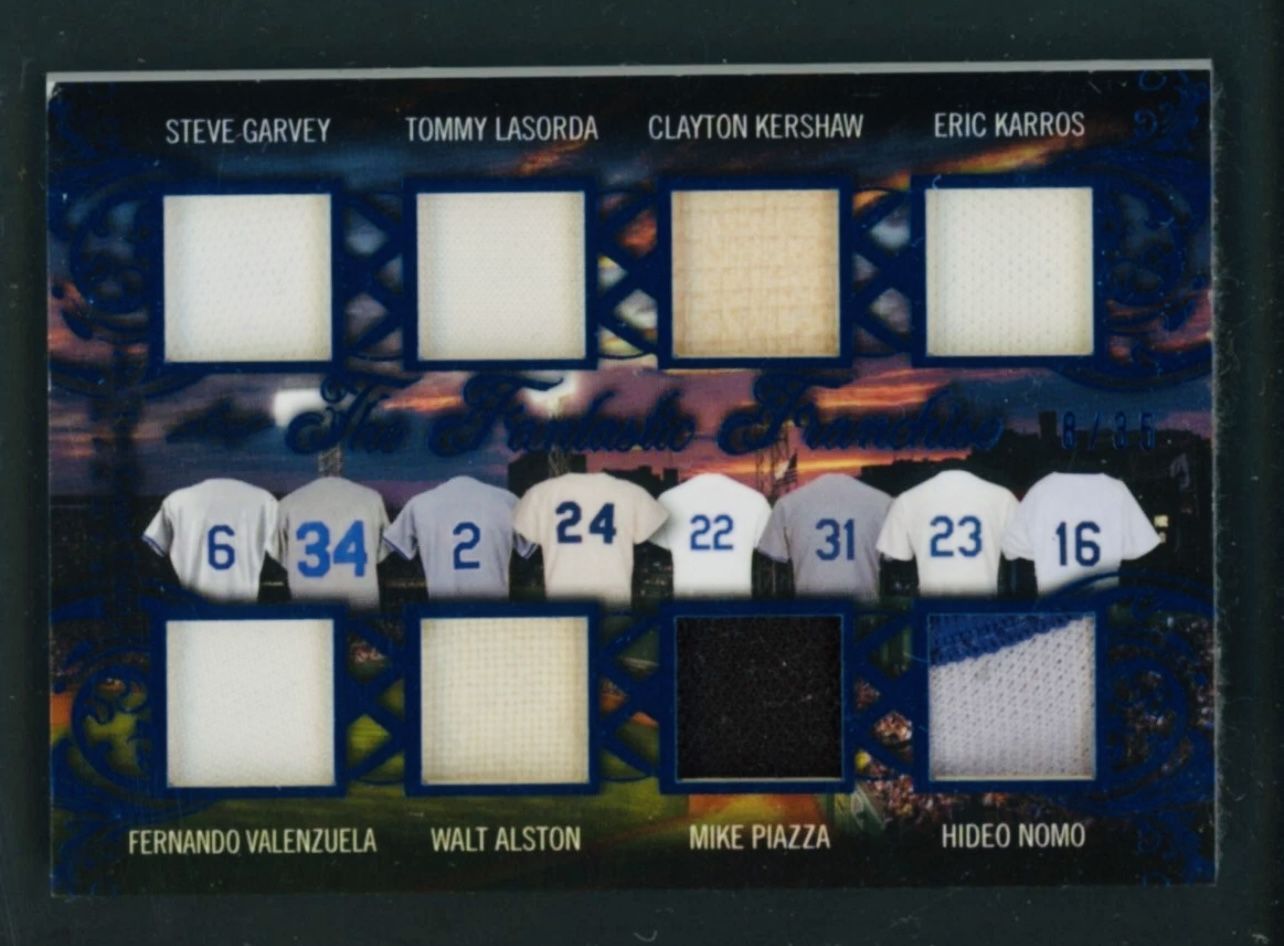VALENZUELA KERSHAW LASORDA PIZZA 8X /35 SP 2020 LEAF ITG GAME USED BASEBALL CARD