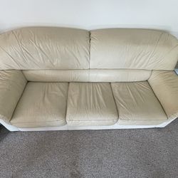 Cream Leather Loveseat 81”