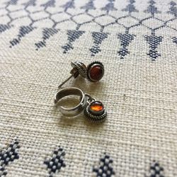 Amber & Sterling Silver Post Earrings & Ear Cuff Set