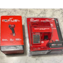 Milwaukee M18 FUEL 18V Brushless 3/8” Compact Impact Wrench w/ Friction Ring, 18V 5ah Battery& Charger