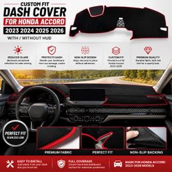 2023-2026 Honda Accord Dashboard Cover Mat – Custom Fit, Non-Slip, Anti-Glare (Red Trim)