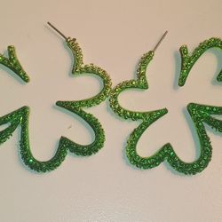 Green Shamrock Hoop Earrings with Rhinestones