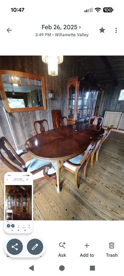 Dark Wood Lighted Hutch and Dining Room Table and Chairs