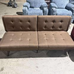 GDFStudio Paula 63" Modern Convertible Linen Upholstered Tufted Loveseat Bed with 5-Position Adjustable Backrest, Brown