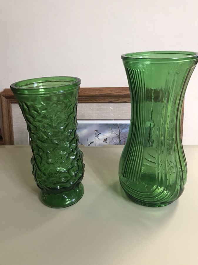 Green Hoosier Glass Vases