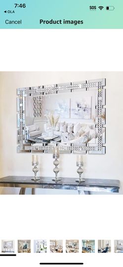Chende Crystal Decorative Wall Mirror for Living Room, 36 X 24 Inches Large Elegant Mirror for Wall Decor, Rectangle Mirror with Glass Pieces for Dini
