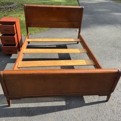 1940’s Full Sized Waterfall Bed Frame with Slats, Side, Head & Foot Boards