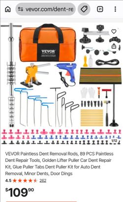 VEVOR Paintless Dent Removal Rods, 89 PCS Paintless Dent Repair Tools, Golden Lifter Puller Car Dent Repair Kit, Glue Puller Tabs Dent Puller Kit for 