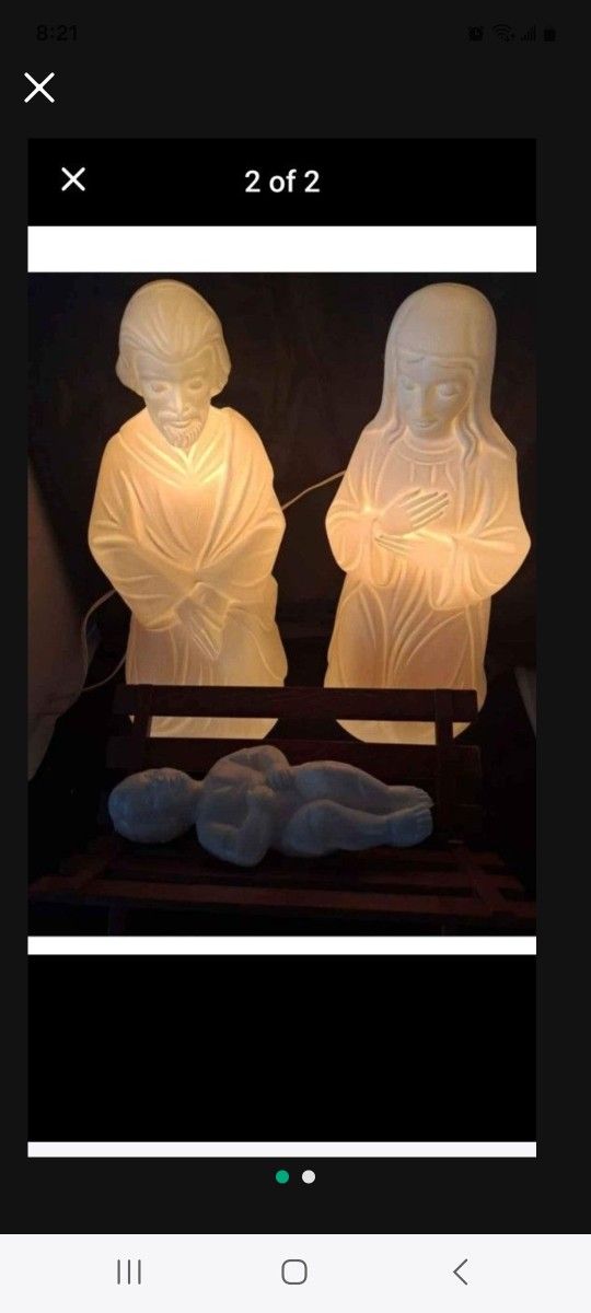 Nativity Set Mary, Joseph, Jesus & Manger, 17.5” White Blow Mold-Light Up-VINTAGE