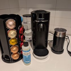 Nespresso VertuoPlus Bundle – Coffee Machine, Milk Frother, Rotating Pod Holder, and Coffee Pods