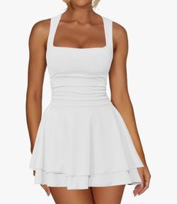 Kaximil Women's Square Neck Ruffle Hem Mini Dress Ruched Waist Short Party Dresses