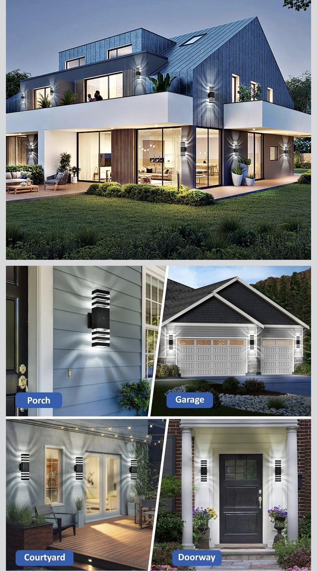 Dusk to Dawn Outdoor Wall Lights, 3 Layer Up Down Outdoor Lights for House, Waterproof Exterior Sconce Wall Lighting Fixtures for Porch Garage Front