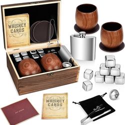 Charred Wooden Bourbon Drinking Glass Wooden Whiskey Glasses Set of 2 17-Piece Complete Whiskey Gift Set Old Fashioned Glass Bourbon Gifts for Men (Si